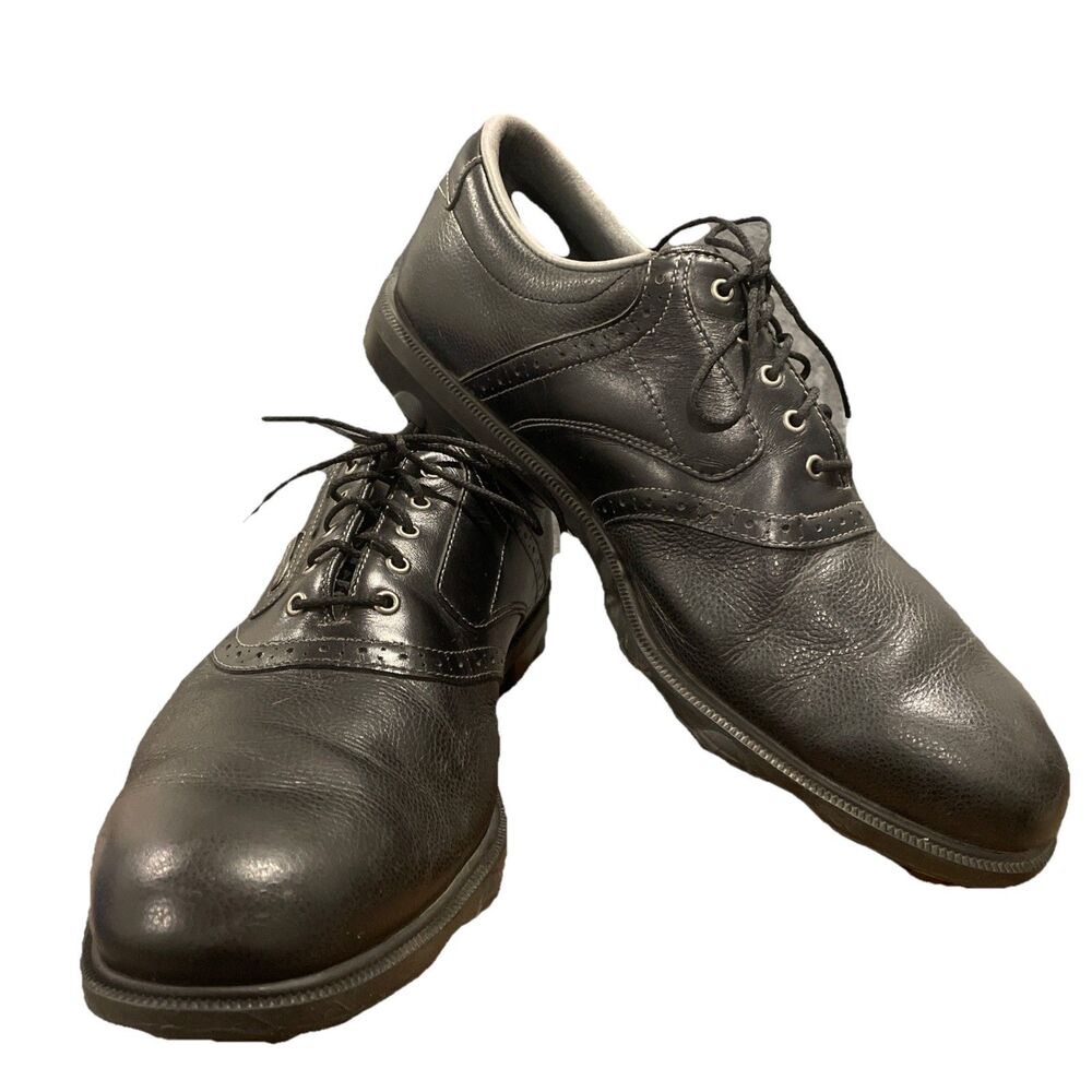 FootJoy DryJoy Men 11.5 Black Leather Golf Shoes Lace-Up Spiked Performance